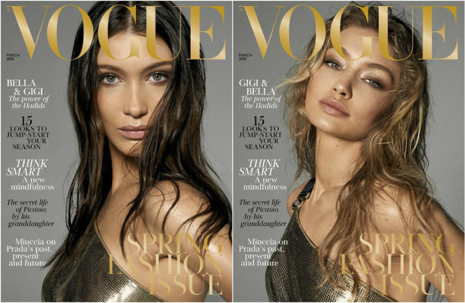 „Vogue“ viršelis/Steven Meisel nuotr./Seserys Bella ir Gigi Hadid