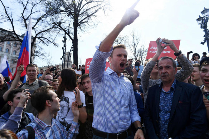 AFP/„Scanpix“ nuotr./Per protestą sulaikytas A.Navalnas