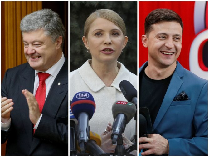 „Reuters“/„Scanpix“ nuotr./Petro Porošenka, Julija Tymošenko ir Volodymyras Zelenskis