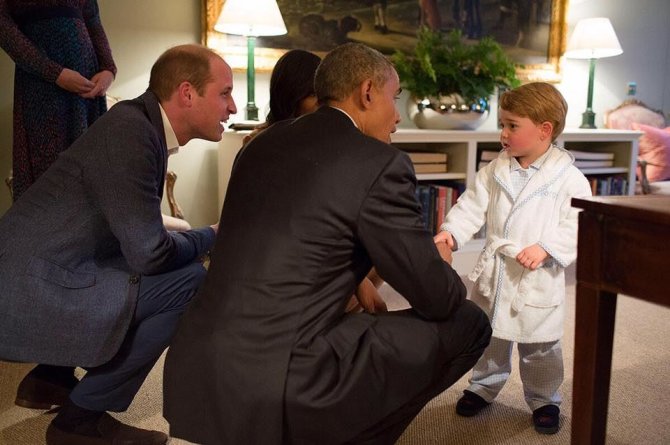 Britų karališkosios šeimos feisbuko nuotr./Princas Williamas, Barackas Obama, princas George'as
