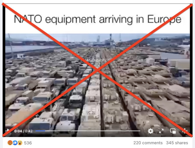 Ekrano nuotr. iš „Facebook“/Amerikon siunčiamos karinės technikos vaizdai internete platinami kaip Ukrainai perduodamos paramos