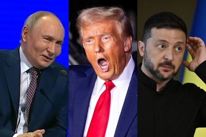 Vladimiras Putinas, Donaldas Trumpas ir Volodymyras Zelenskis / AFP / Reuters