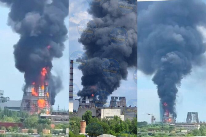Soc. tinklų nuotr./Kilo galingas gaisras termofikacinės elektrinės teritorijoje prie Kyjivo
