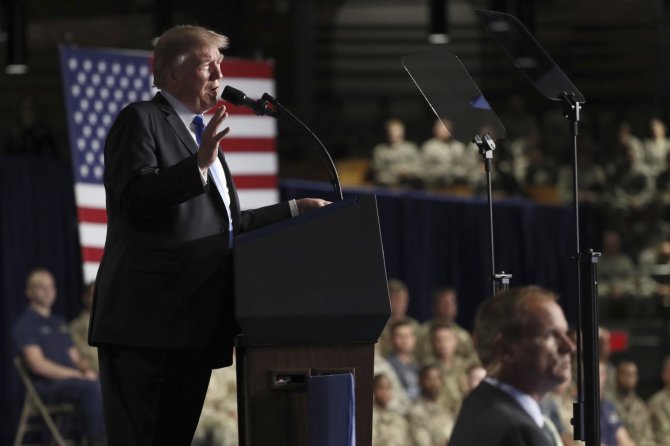 „Scanpix“/AP nuotr./JAV prezidento Donaldo Trumpo kalba