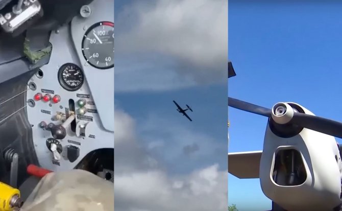 Stopkadras/Ukrainiečių šaulys iš propelerinio lėktuvo galo numušė rusų droną „Orlan“