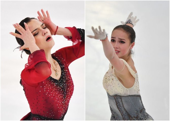 „Scanpix“/„RIA Novosti“ nuotr./Jevgenija Medvedeva ir Alina Zagitova varžosi Rusijos dailiojo čiuožimo čempionate Saranske.