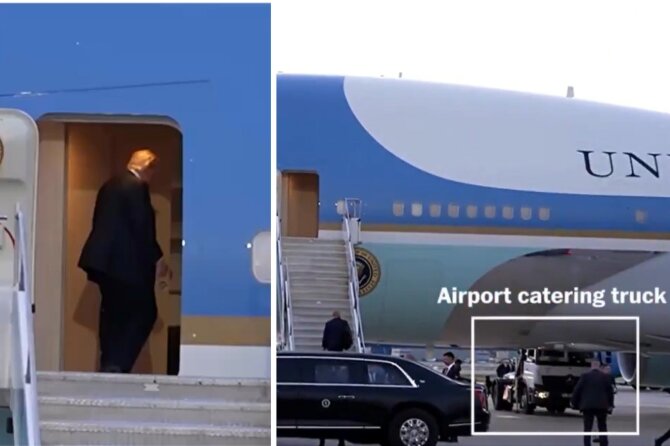 Kadrai iš vaizdo įrašo/Donaldo Trumpo lėktuvas Ankaros oro uoste