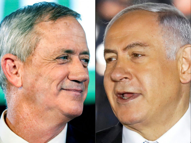 AFP/„Scanpix“ nuotr./Benny Gantzas ir Benjaminas Netanyahu