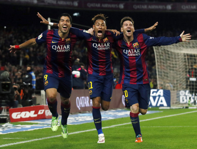 „Reuters“/„Scanpix“ nuotr./Luisas Suarezas, Neymaras, Lionelis Messi