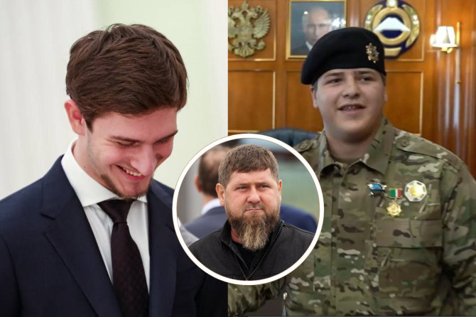 R.Kadyrovo „Telegram“ nuotr./15min koliažas/Elis Kadyrovas, Ramzanas Kadyrovas ir Adamas Kadyrovas