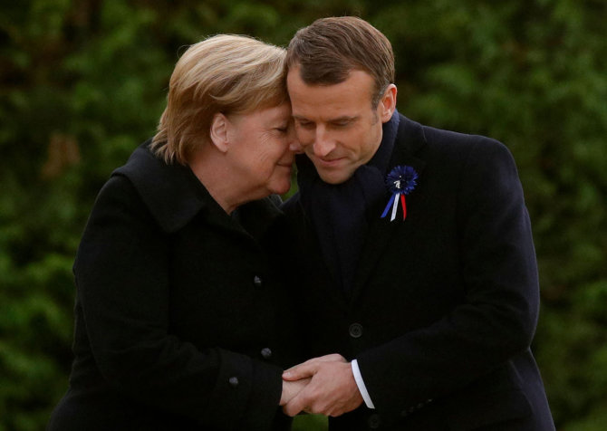 AFP/„Scanpix“ nuotr./Angela Merkel ir Emmanuelis Macronas