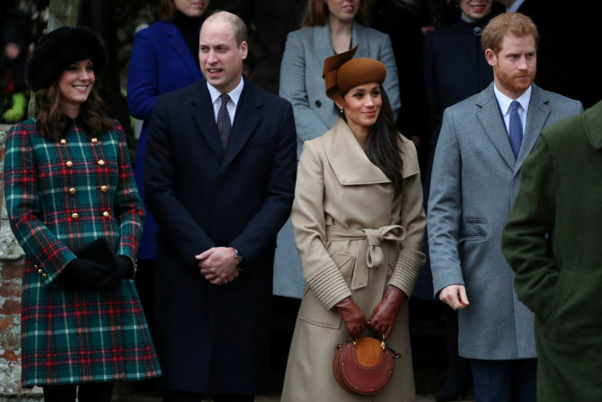 „Reuters“/„Scanpix“ nuotr./Kembridžo hercogienė Catherine, princas Williamas, Meghan Markle ir princas Harry