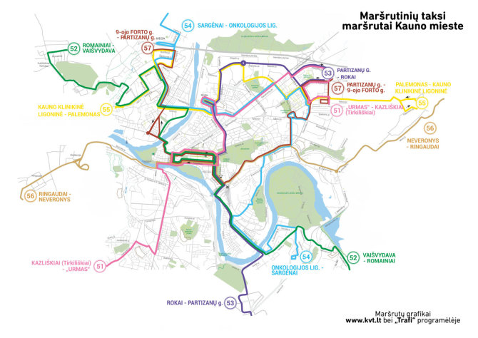 KVT nuotr./Visų maršrutų žemėlapis nuo rugpjūčio 27 d.