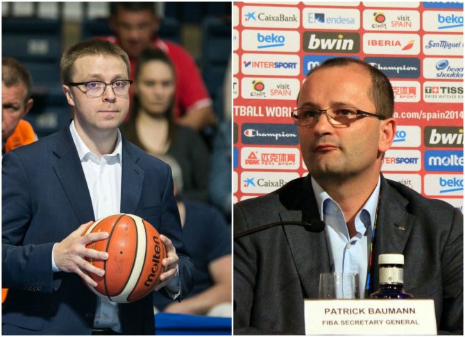 15min.lt montažas/Paulius Motiejūnas ir FIBA vadovas Patrickas Baumannas