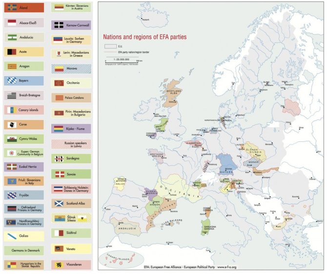 „European Free Alliance“ iliustr./Europos žemėlapis, jeigu atsiskirtų visi separatistiniai judėjimai