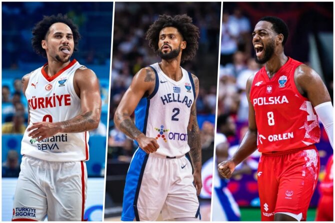 FIBA.com nuotr./Shane'as Larkinas, Tyleris Dorsey, Jordanas Loydas