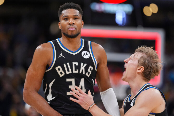 „Scanpix“/AP nuotr./Giannio Antetokounmpo reakcija po pergalingo metimo