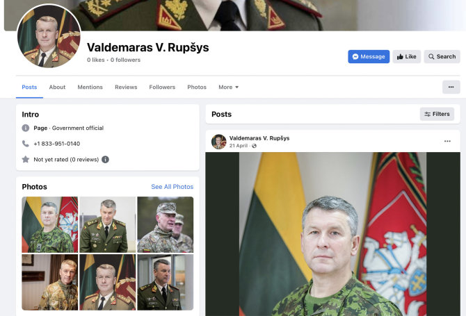 Ekrano nuotr. iš „Facebook“/Kai kuriose „Valdemaro Rupšio“ paskyrose nėra nei „sekėjų“, nei „mėgėjų“ 