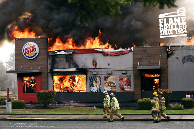 Projekto partnerio nuotr./A.Ramosas „Burger King“ reklamoje panaudojo degančių užkandinių nuotraukas