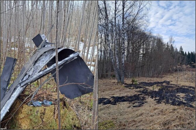 Latvijos kariuomenės nuotr./Latvijoje nukritęs dronas