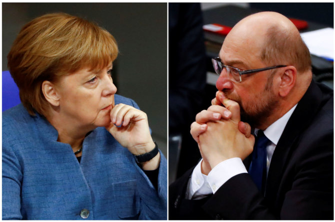 „Reuters“/„Scanpix“ nuotr./Angela Merkel ir Martinas Schulzas