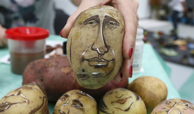 „Reuters“/„Scanpix“ nuotr./Ant bulvės nupieštas Vladimiro Putino šaržas 