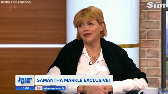 Video kadras/Samantha Markle Jeremy Vine'o pokalbių laidoje