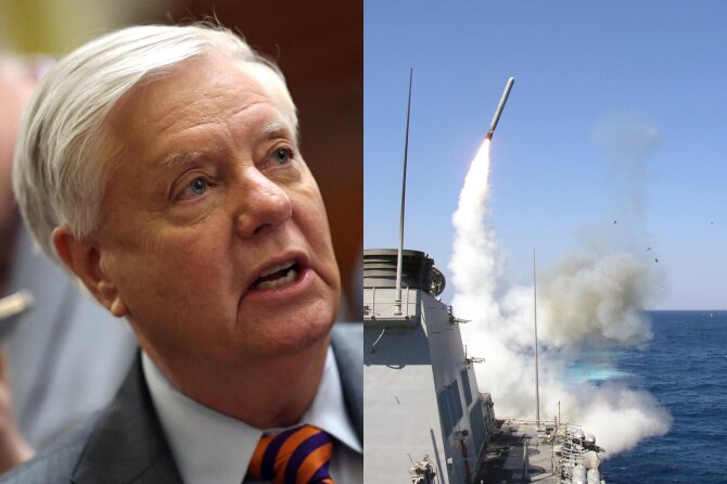 AFP/AP/Scanpix/Lindsey Grahamas, „Tomahawk“ raketa