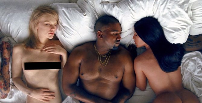 „Scanpix“/Xposurephotos.com nuotr./Kanye Westas vaizdo klipe „Famous“ su Taylor Swift ir Kim Kardashian vaškinėmis figūromis