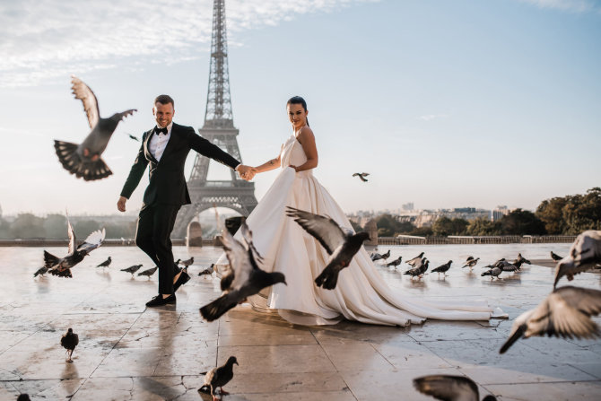 Gabrielės Švirinės nuotr./Simonos ir Mindaugo Lipnių vestuvinė fotosesija Paryžiuje