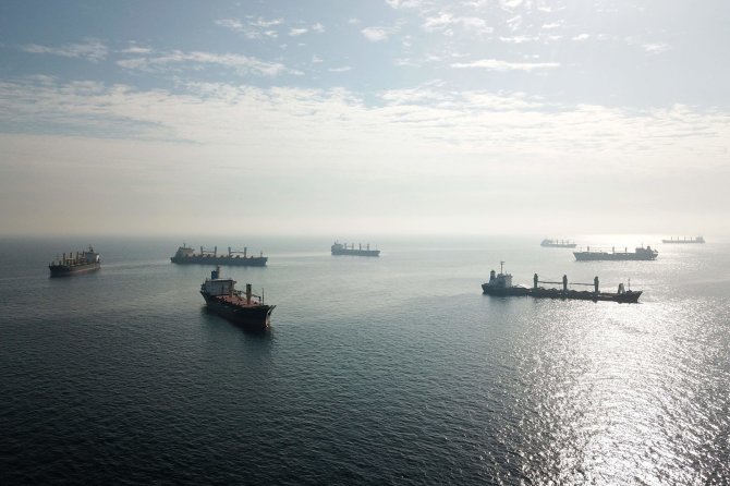 AFP/„Scanpix“ nuotr./Grūdus iš Ukrainos uostų gabenantys laivai Bosforo sąsiauryje