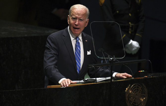 „Scanpix“/AP nuotr./Joe Bidenas Jungtinių Tautų Generalinėje Asamblėjoje