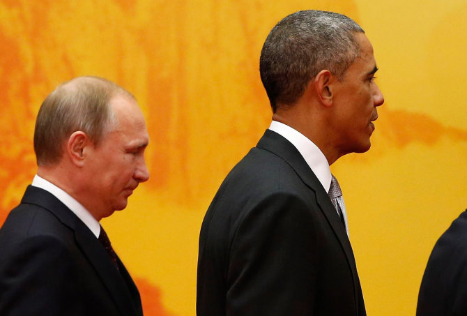 „Reuters“/„Scanpix“ nuotr./Vladimiras Putinas ir Barckas Obama
