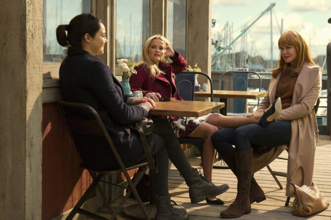Kadras iš serialo/Shailene Woodley, Reese Witherspoon ir Nicole Kidman seriale „Big Little Lies“