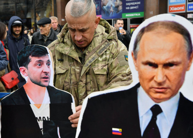 AFP/„Scanpix“ nuotr./Volodymyras Zelenskis, Vladimiras Putinas, 