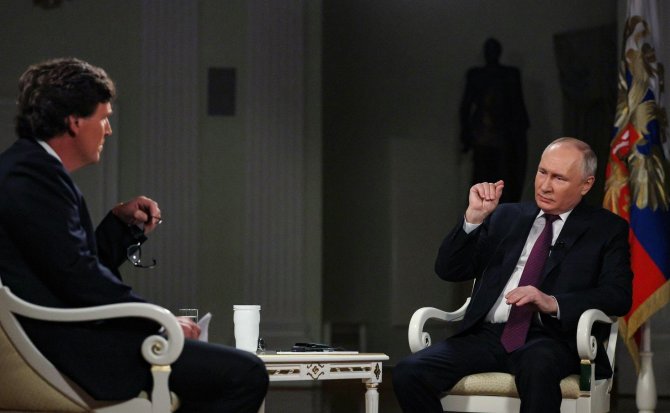 Kremlin.ru/Žurnalisto Tuckerio Carlsono ir Rusijos prezidento Vladimiro Putino interviu