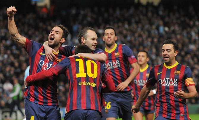 „Scanpix“ nuotr./„Barcelona“ švenčia  Lionelio Messi įvartį