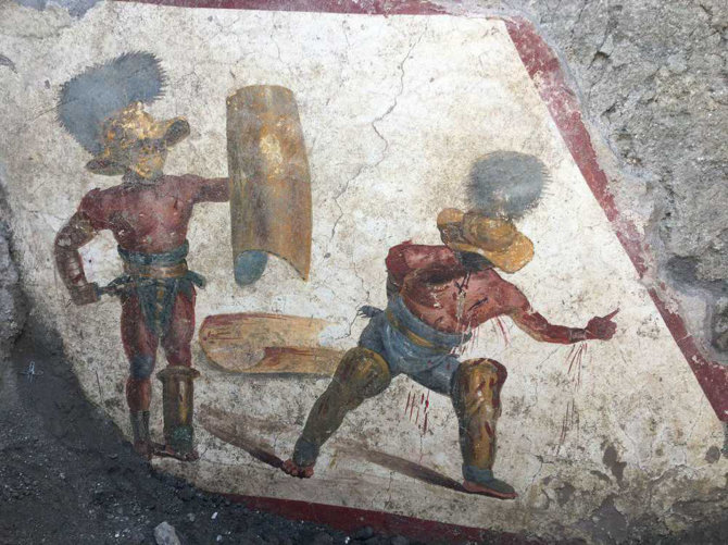 „Scanpix“/AP nuotr./Pompėjoje rasta freska, kuri vaizduoja gladiatorius