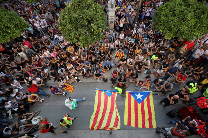 „Reuters“/„Scanpix“ nuotr./Protestas Barselonoje