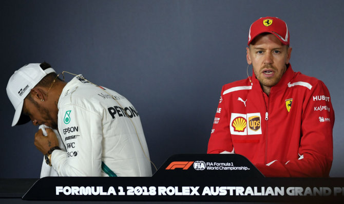 AFP/„Scanpix“ nuotr./S.Vettelis ir L.Hamiltonas