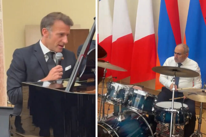 Kadrai iš vaizdo įrašo/Emmanuelis Macronas, Nikolas Pašinianas