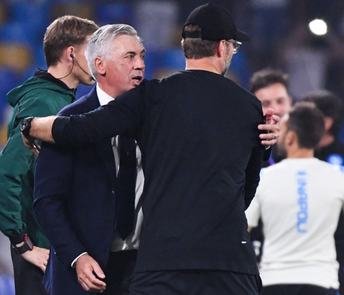AFP/„Scanpix“ nuotr./Carlo Ancelotti ir Juergenas Kloppas apsikeitė frazėmis po rungtynių.