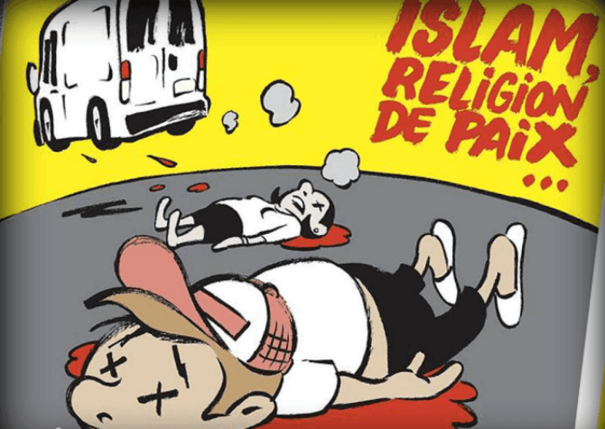 „Twitter“ nuotr./„Charlie Hebdo“ viršelis ironiškai skelbia, kad islamas yra taikos religija