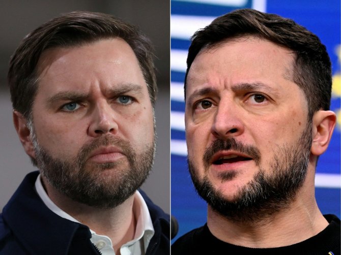 J. D. Vance'as ir Volodymyras Zelenskis / REBECCA DROKE JOHN THYS / AFP