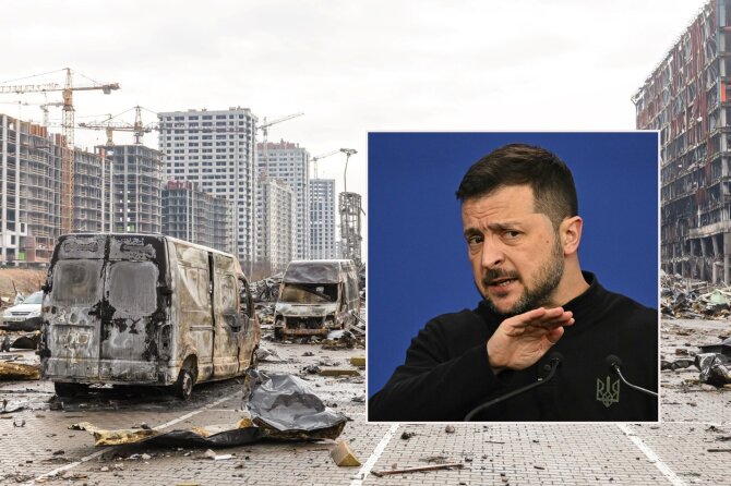 Shutterstock/AFP/Scanpix/Volodymyras Zelenskis ir Kyjivo vaizdai 2022 m. kovą