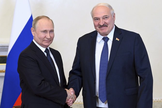 „Scanpix“/AP nuotr./Vladimiras Putinas, Aliaksandras Lukašenka