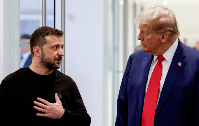 „Reuters“/„Scanpix“/Donaldas Trumpas ir Volodymyras Zelenskis