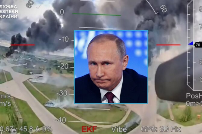 Reuters/Scanpix/Stopkadras/Ukrainos SBU operacija "Voratinklis" prieš Rusijos bombonešius ir Vladimiras Putinas