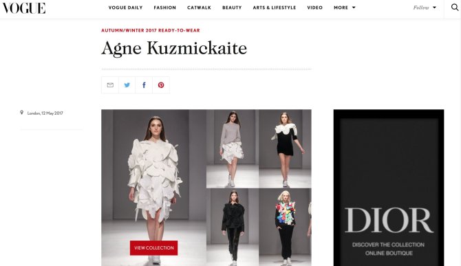 Asmeninio archyvo nuotr./Dizainerės Agnės Kuzmickaitės kolekcija „Vogue“