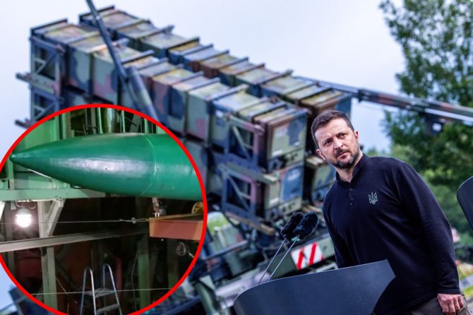 dpa/Scanpix/15min koliažas/Volodymyras Zelenskis, priešraketinė sistema „Patriot“ ir raketa „Sapsan“